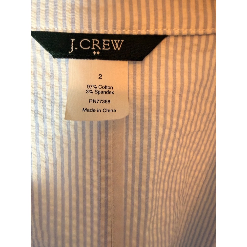 J.Crew‎ Seersucker Blazer Blue White Stripe Cotton Stretch Size 2 Preppy - Picture 3 of 6